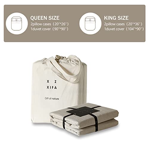Image of XZ XIFA 100% Washed French Flax Linen Duvet Cover Set - 3 Pieces, Cooling & Textured Farmhouse Bedding for Hot Sleepers, with Zipper Closure (Natural Linen, Queen)