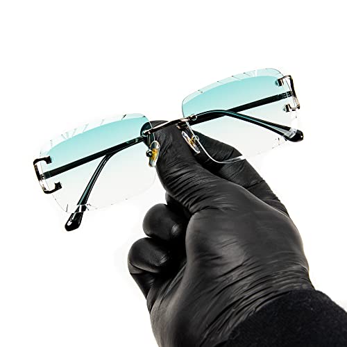 Street Knitted Rimless Luxury 90's Hip Hop Square Gem Cut Summer Beach Sun Glasses Retro Turquoise Tint Shades Silver Wire Frame Rectangular Diamond Cut Lens Frameless Sunglasses For Men Women2