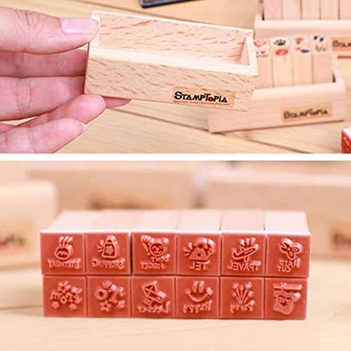 Wandic Rubber Stamp, 24 Pcs 2 Styles Mini Wood Rubber Stamps Diary Wood Stamps With Wooden Box For Diy Crafting, Card Making And Scrapbooking (Travel & Life) #TOP4
