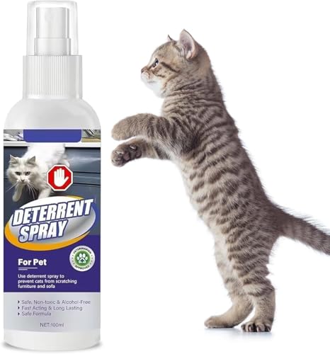 Gsebr Katzenabwehrspray 100ml – Anti Kratz Spray Katzen für Möbel & Sofa – Effektives Fernhaltespray Katzen für Innen und Außen– Geruchsneutrale Erziehungshilfe ohne Alkohol für Teppiche und Vorhänge