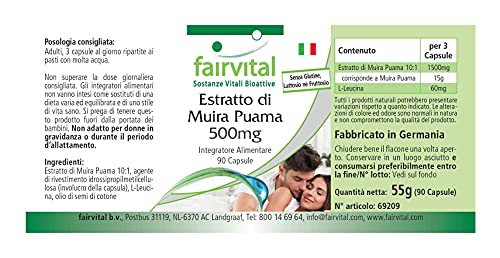 Fairvital | Muira Puama 500mg - 90 Kapseln - HOCHDOSIERT - Potenzholz 10:1 Extrakt - VEGAN