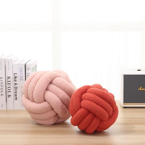Petrella Knot Pillow Ball Round Throw Pillows Home Decor Cushion Decorative Aesthetic Throw Pillows,Lambswool Pink 13inch