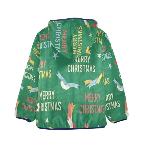 Merry Christmas Pattern on Green Toddler Fleece Jacket Girl Boys Hooded Fleece Jacket Coat Warm Outwear Zip-up 3-10T2