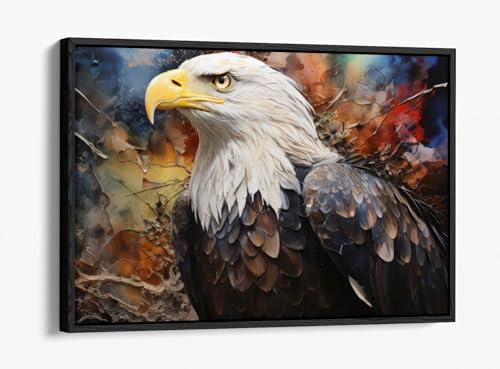Peinture sur toile aigle à tête blanche avec cadre flottant noir 76x50 cm
