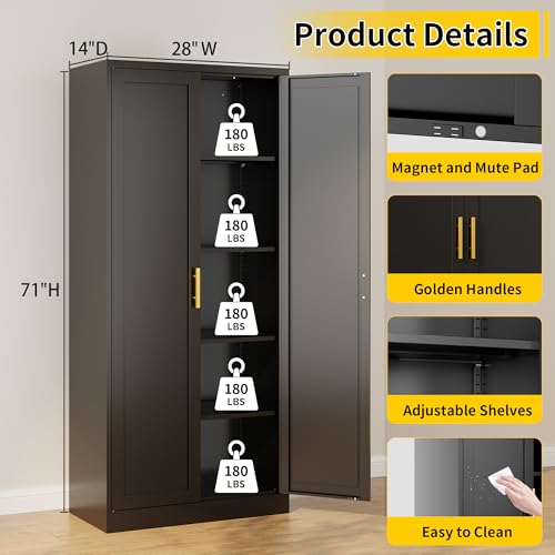 Image of Metal Kitchen Pantry Cabinet, 71 inchH x 28 inchW x 14 inchD Cabinet with 2 Doors and 4 Adjustable Shelves, Kitchen Pantry Storage Cabinet, Metal Pantry Cabinet for Kitchen, Dining Room, Living Room-Black