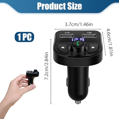Transmisor FM Bluetooth Coche, Adaptador Coche MP3, Manos Libres Bluetooth con 2 USB, Llamadas Manos Libres, Soporte Unidad Flash USB y Tarjeta TF - imagen 2