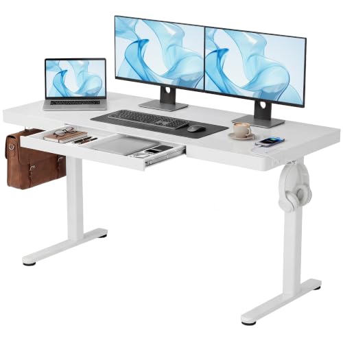 Image of Claiks Glass Standing Desk with Drawers & USB Ports 55 Inch
