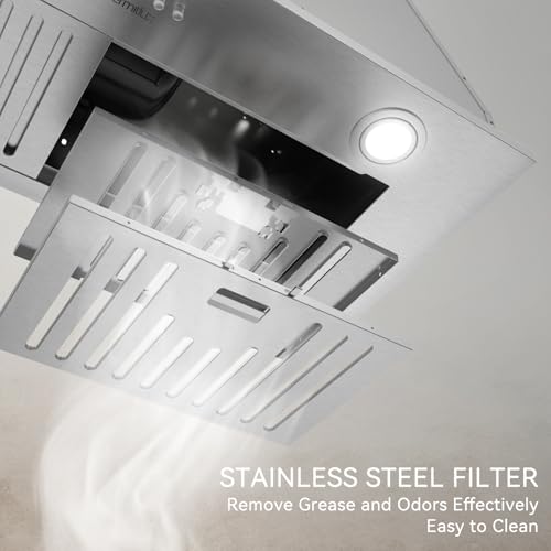 Image of Hermitlux Built-in /Insert Range Hood, 30 inch Vent Hood with 600 CFM 3 Speed, Ducted /Ductless Convertible, Stainless Steel Range Hoods with Bright LED Light, Baffle Filters and Charcoal Filters