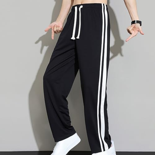 Drawstring Elastic Waist Loose Wide Leg Pants Men Striped Straight Pants Casual Soft Lightweight Breathable Pants4