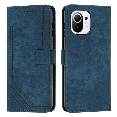 Étui de téléphone compatible avec Xiaomi Mi 11 Lite portefeuille flip cover bleu à rabat