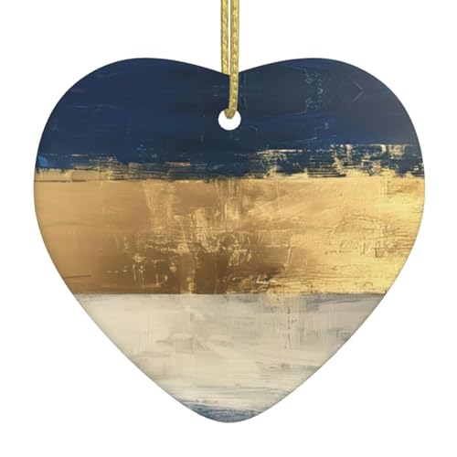 Decoración de árbol de Navidad con estampado de color azul y blanco, adorno colgante de cerámica para árbol de Navidad, decoración en forma de amor