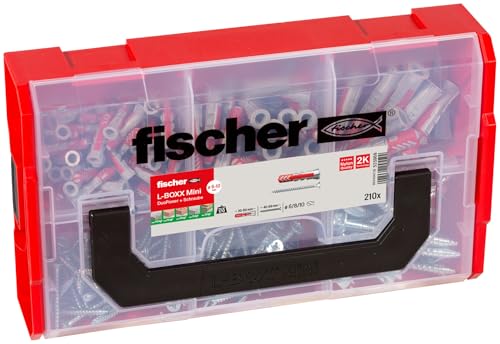 fischer L-Boxx Mini DuoPower, 210-teiliges Dübel- und Schraubenset, 6-10 mm Durchmesser, 30-50 mm Länge, für Profis und Heimwerker, universeller Einsatz für unbekannte Untergründe