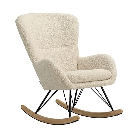 INMOZATA Relax Rocking Chair Comfortable Cashmere Rocker Relaxing Recliner Chair Traditional Arm Rest Lounge Chair with Cashmere Cushion(Beige) Cover