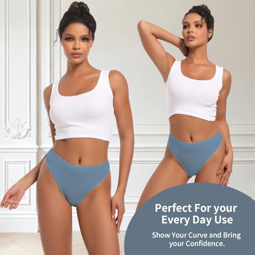 Image of High Waisted Cotton Thongs Underwear For Women Breathable Sport Athletics Panties High Rise Plus Size Multipack