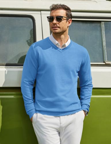 Image of COOFANDY Mens Casual V Neck Sweater Knit Slim Fit Long Sleeve Pullover Top