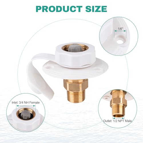 Image of RV City Water Inlet with Check Valve, 3 /4 inch NH Female to 1 /2 inch NPT Male, RV Water Inlet Connection for Camper, Trailer, Marine, White