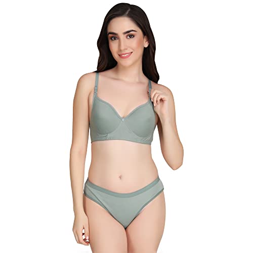 Image of Non Padded Bra Panty Set - Made of Pure Cotton Full Coverage Non Wired Seamless Pushup Soft Cup for T-Shirt Saree Dress Sports Garment for Daily Use Everyday
