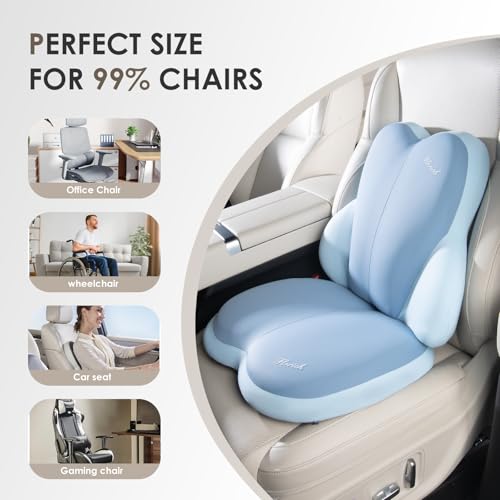 Image of FLORICH Car Seat Cushion and Back Support for Car Ultrathick Memory Foam Office Chair Cushions with Lumbar Support Pillow for Sciatica & Back & Tailbone Pain Relief (Blue)