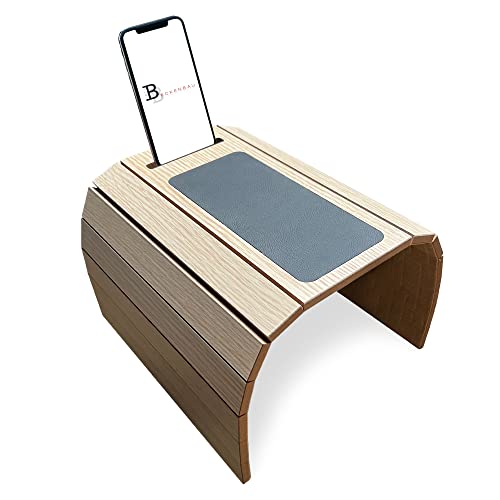 Beckenbau Sofatablett - Sofalehnen Ablage - Couchbar - Armlehnentablett - Armlehne mit Pad, rutschfest und Handyhalterung - Tablett fur Sofa 45x27cm (Beige) Cover