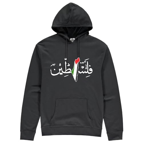PROSTYLE SPORTS Mens Palestine Long Sleeve Hoodies Non-zip Up Pull-over Casual Drawstring Hoody (UK Alpha L Regular Regular Black)