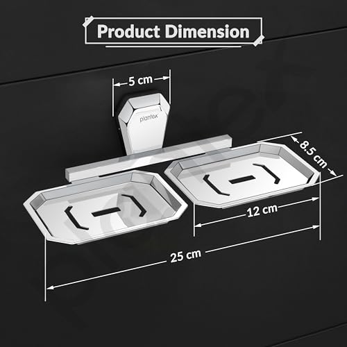 Image of Plantex Double Soap Dish for Bathroom /304 Grade Stainless Steel Dual Soap Holder /Soap Case /Soap Stand /Bathroom Accessories - Pack of 1 (PM-2408, Chrome)
