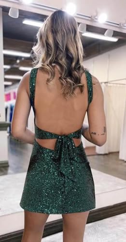 Short Sequin Homecoming Dresses for Teens Sparkly Prom Mini Dress Square Neck Tight Cocktail Party Gown with Slit2