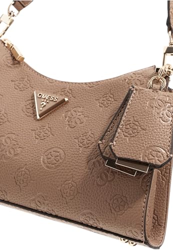 Image of GUESS Dark Logo Embossed Monogram Cresidia Top Zip Shoulder Bag