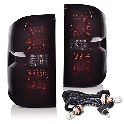 PIT66 Tail Lights Assembly W/Bulbs,Compatible With Chevy Silverado 1500 2500 HD 2016-2019,Fit GMC Sierra 3500 HD 2016-2019 Rear Tail Lamp W/Wiring Harness Driver and Passenger Side Luz Trasera