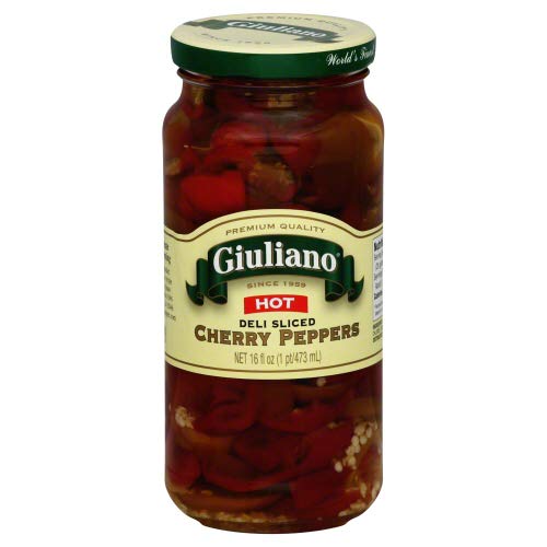 Giuliano Cherry Peppers Deli Sliced, Hot 16 OZ (Pack of 6)