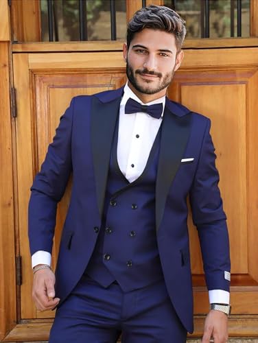 Men's Tuxedos Slim Fit 3 Piece Suits Peak Lapel Wedding Suit Dinner Prom Suit Set Party Business Blazer Vest Pant2
