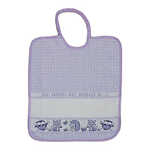 Baby bib Kindergarten Embroidery AMICI DEL BOSCO in terry - for kindergarten and kindergarten with ethamine band to embroider the name Cotton 100% Made in Italy (LILLA) Cover