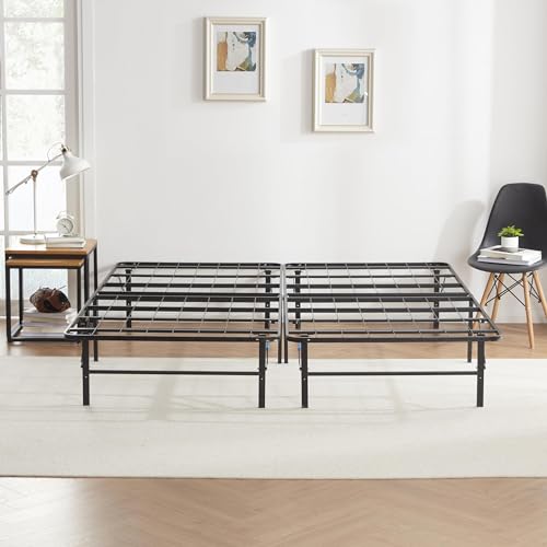 Image of Nestl Foldable King Size Bed Frame, Platform Bed, Steel, Easy Tool Free Assembly, 14 Inches High, King, Black