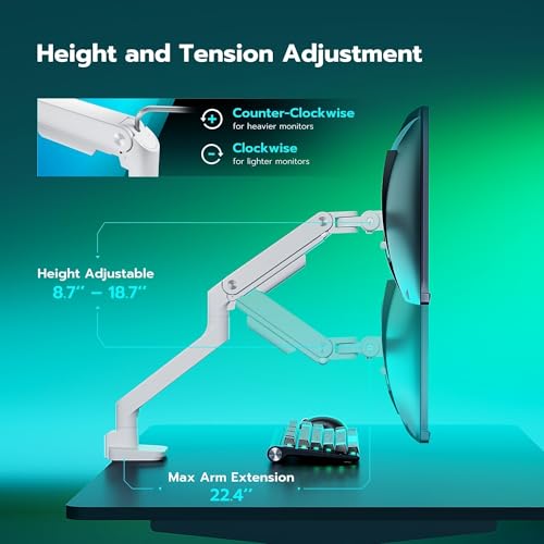ARES WING Ultrawide Monitor Arm for 17 to 49 Inch and 44 Lbs Screen, White - image 7