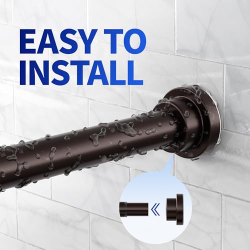 Image of Mcrbeay Shower Curtain Rod, 1 inch Diameter Heavy Duty Tension Shower Rod, Non Slip Adjustable 28-46 inch No Drilling Shower Curtain Rods Spring Tension For Bathroom, Shower Stall, No Rust, Bronze