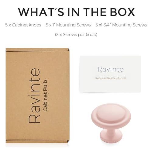 Image of Ravinte 5 Pack 1-1 /4 Inch Kitchen Cabinet Knobs Pink Frosted Zinc Pulls Door Handles for Dresser Drawers