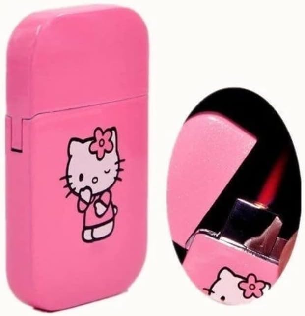 DDUAN Pink Glitter Kitty Pink Flame Pocket Lighter Refillable Kawaii Cute Y2K Aesthetic Windproof Flame