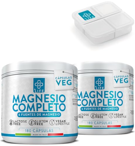 Magnesio Complex 1500mg 360 Cápsulas PiùLife, 300mg Magnesio Puro, Magnesium 6 en 1 Con Bisglicinato, Citrato, Pidolato, Carbonato, Gluconato Y Óxido, Suplemento Músculos, Huesos, Estrés