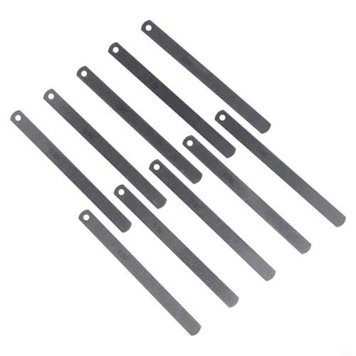 Gdfnmogo Lot de jauges d'épaisseur métriques en acier à 10 lames de 0,9 mm d'épaisseur pour mesure du dégagement de soupape, réglage du moteur, configuration de guitare et mécanique