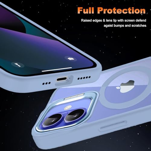 Image of Elzzi Kickstand Case for iPhone 16 Case Compatible with MagSafe, Built-in Adjustable Camera Guard Stand, Translucent Matte Anti-Fingerprint Heavy Duty Shockproof Phone Cover - Official Blue
