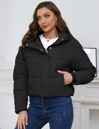Arssm Womens Hooded Quilted Puffer Jacket Winter Warm Padded Coats Long Sleeve Puffy Bubble Coat with Hood4