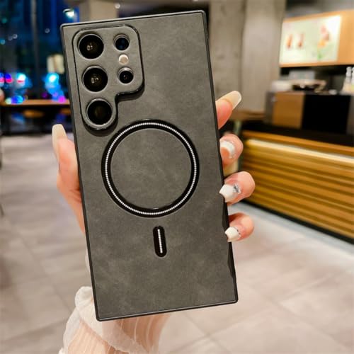 Coque S21 Ultra magnétique étui cuir mat gris anti-choc et protection caméra induction