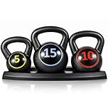 3 Pcs Kettlebell Set - 5lb, 10lb, 15lb Weight Lifting Training Kettle Bell for Cardio & Strength Exercise, Ideal for Home Gym Workouts