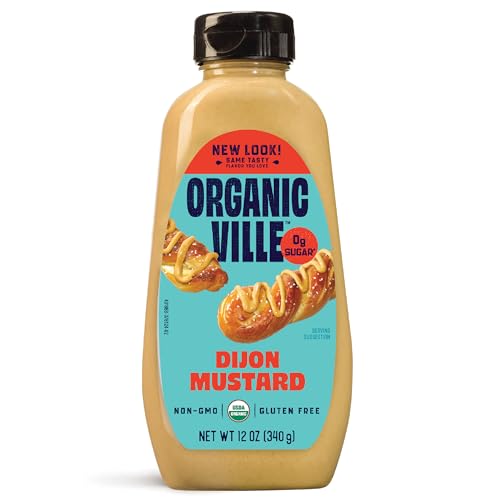 Organicville Dijon Mustard - Mustard Dijon Organic, Dijion Mustard, Vegan, Paleo, USDA Organic, Non-GMO, Keto Mustard, Whole 30, Dijon Mustard Gluten Free - 12 Oz