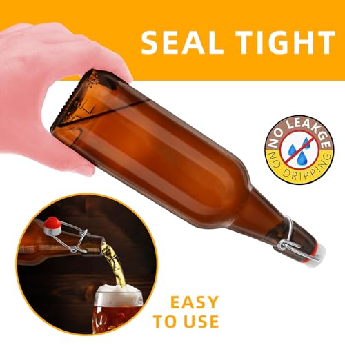 eispap Amber Beer Bottles with Flip Caps, 16oz 8 Pack Glass Bottle with Swinging Top for Airtight Lids, Home Brewing and Fermentation Kombucha, Vanilla Extract, Beverage, Water