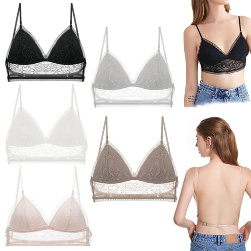 Soutien-Gorge de Dentelle à souches sans Fil au Bas du Dos, Soutien-Gorge de Support Invisible de Deep V, Tube de Dentelle Basse Dorsale en U avec Bretelles et tampons Amovibles pour