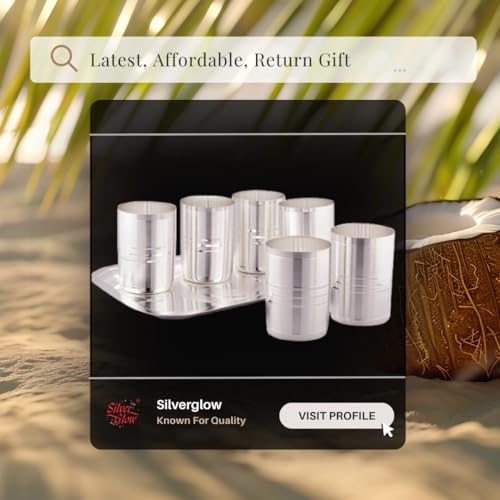 Image of Silverglow Onovo Tray Glass Set | Silver Plated Glass Set of 6 with Tray | Juice, Water, Beverages Serving Set | Tableware Set | Perfect Diwali, Office, Wedding Return Gift Item