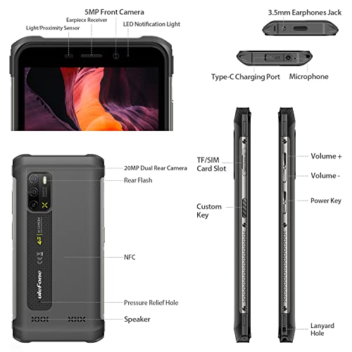 Ulefone Armor X10 Pro Unlocked Rugged Smartphone, 4Gb Ram + 64Gb Rom, 5180Mah, 20Mp Dual Rear Camera, Dual Speakers, Headset-Free Fm Radio, 5.45 Inch Hd+, Type-C Android Cell Phone (Grey) #TOP7