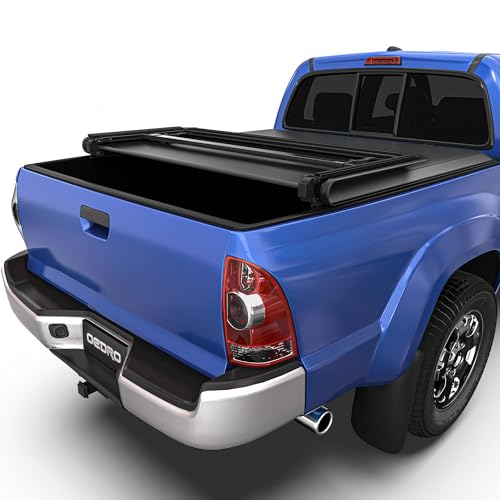 Image of oEdRo Soft Tri-fold Truck Bed Tonneau Cover Compatible with 2005-2015 Toyota Tacoma with 5ft Bed, Fleetside with Track Rail System