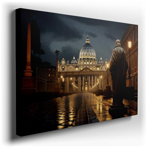 Canvas Art Decor: St. Peter's Basilica Under Starlit Skies, a Celestial Gateway in Golden Tones Art Decoration, Office Arts Design, Size: 91x61 cm (36x24 inch)