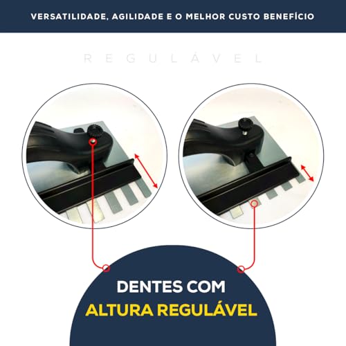 Desempenadeira Dentada Argamassa Pedreiro Aço Inoxidável 27/35/43x 12cm C/Regulagem Timoteo Profissi